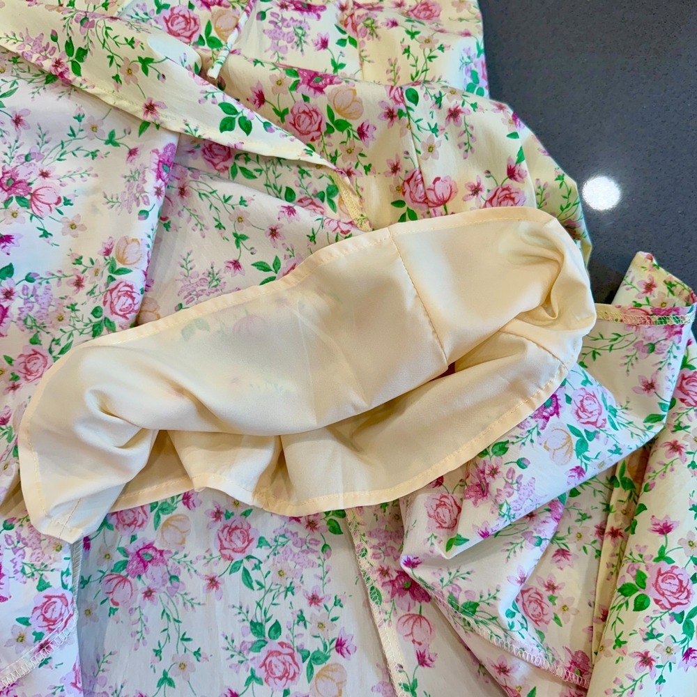 Rosie Posie Floral Cottagecore Midi Dress S Yellow Coquette Milkmaid Bridgerton - Picture 10 of 14